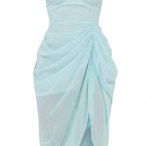 PRETTYLITTLETHING Elegant Aqua Draped Dress